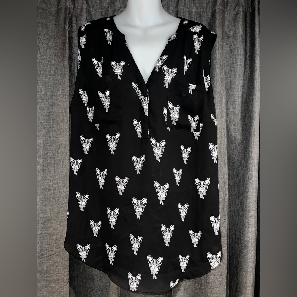 Torrid sleeve less top 2x black white French bull dogs VGUC